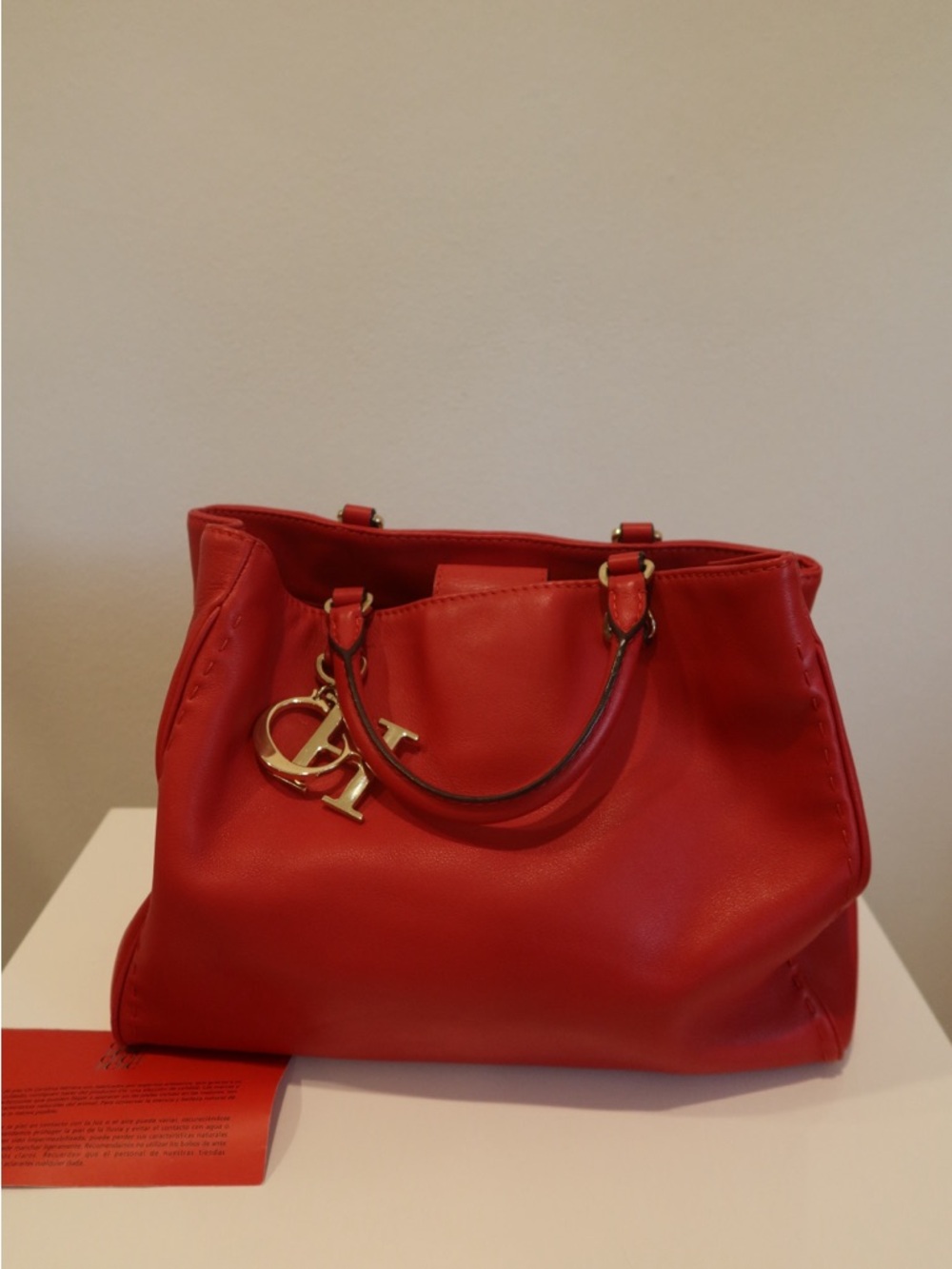 Carolina Herrera Red Leather Charm Shopping Tote